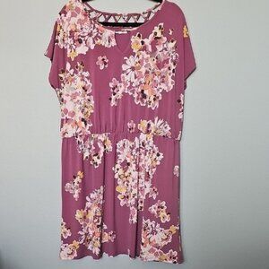 Maurices Lattice Back Cap Sleeve Blouson Mauve Floral Dress Plus Size 1X